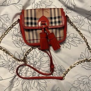 Burberry Mini Haymarket Check Tassle Crossbody Bag.